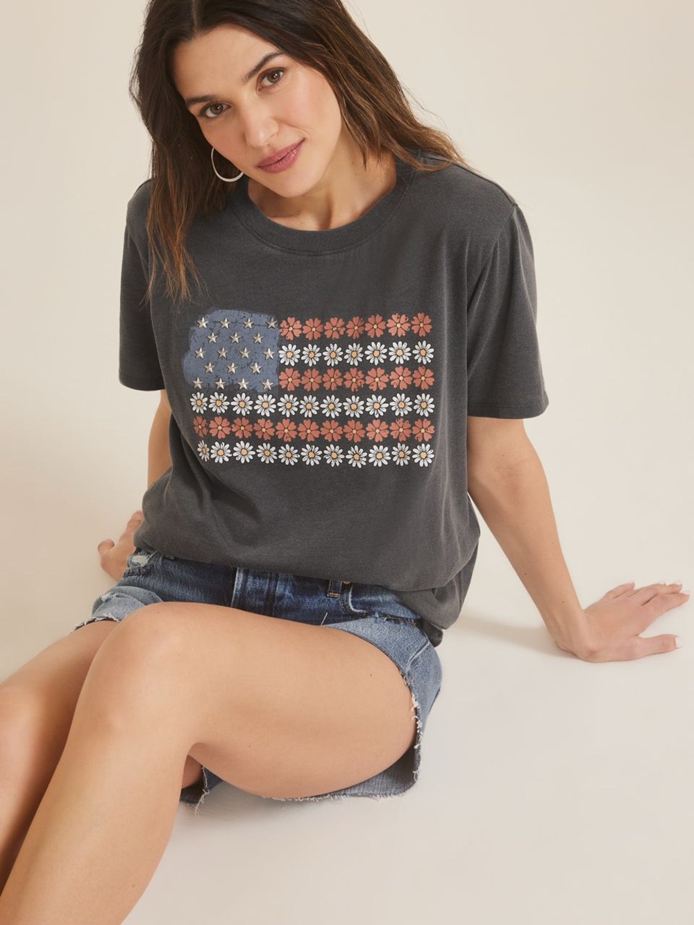 Maurices Charcoal Tee with Floral Flag Graphic
